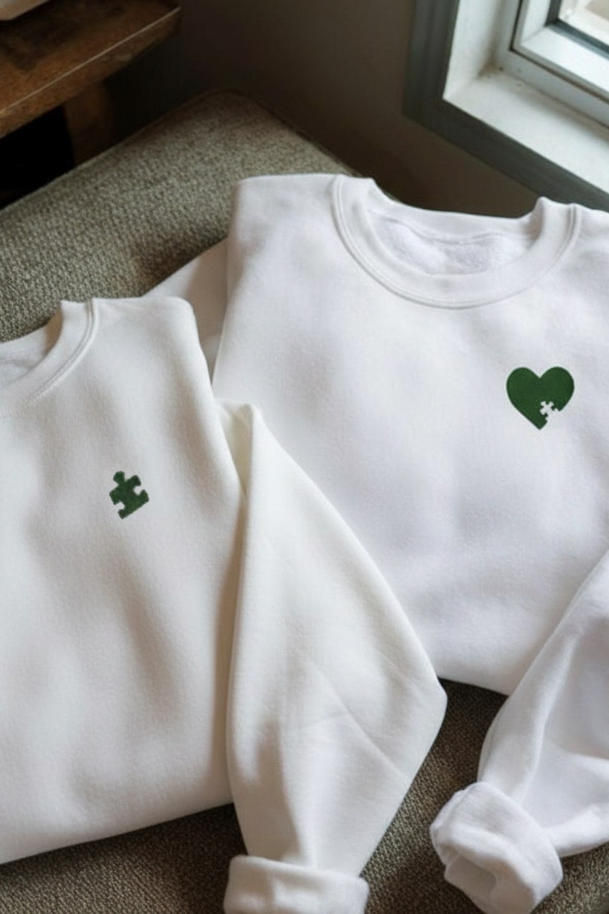 Erkek Oversize Sweatshirt Puzzle Baskılı Beyaz – Bisiklet Yaka, Sevgilergünü, Couple, Hediye