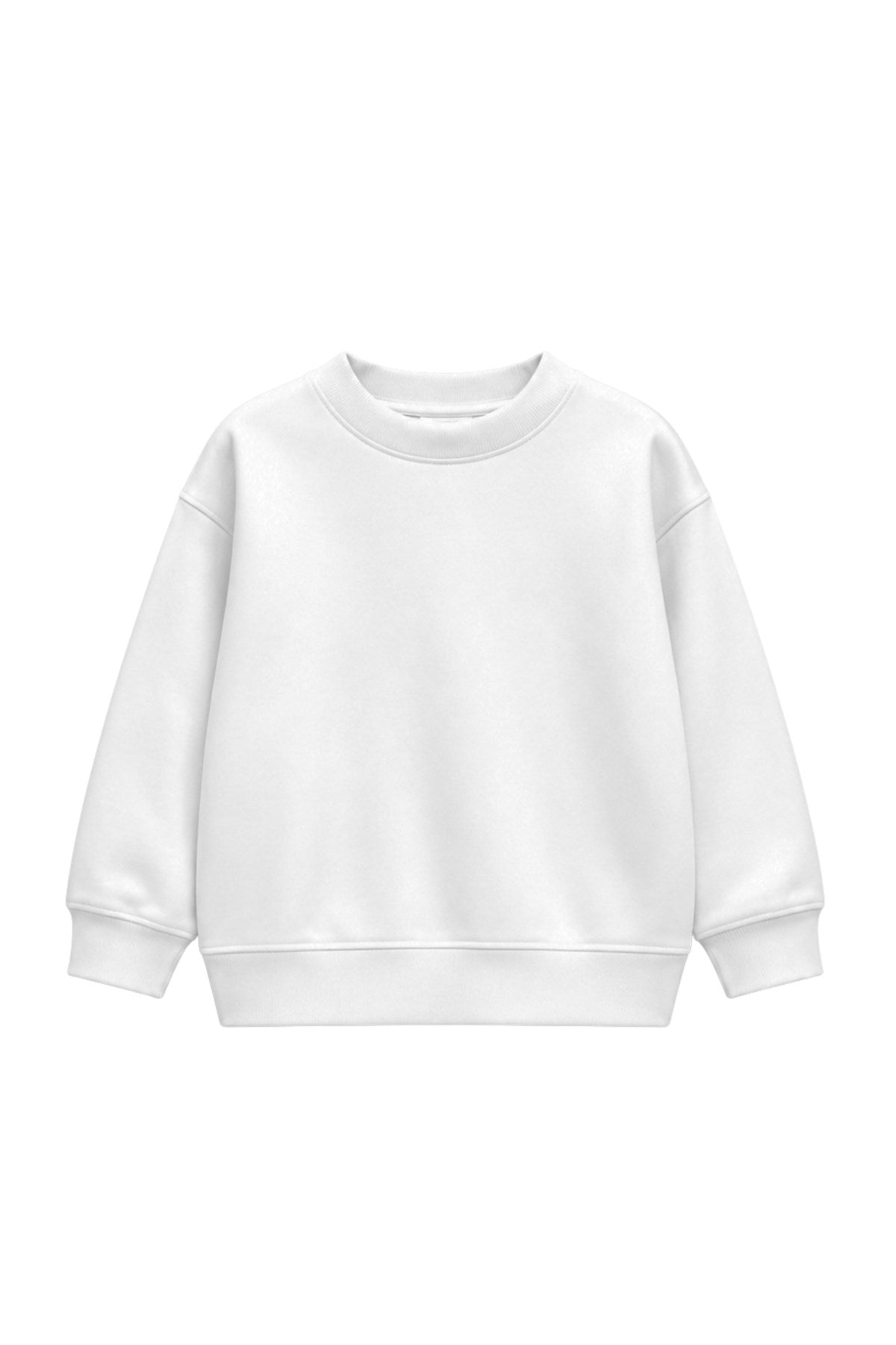 Kız Çocuk Oversize Sweatshirt Basic Beyaz – Bisiklet yaka, 3 iplik şardonlu polar