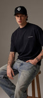 Erkek Oversize Tişört CHAMP ARCHIVE Baskılı Siyah – Bisiklet Yaka, Rahat Kalıp, %100 Pamuk