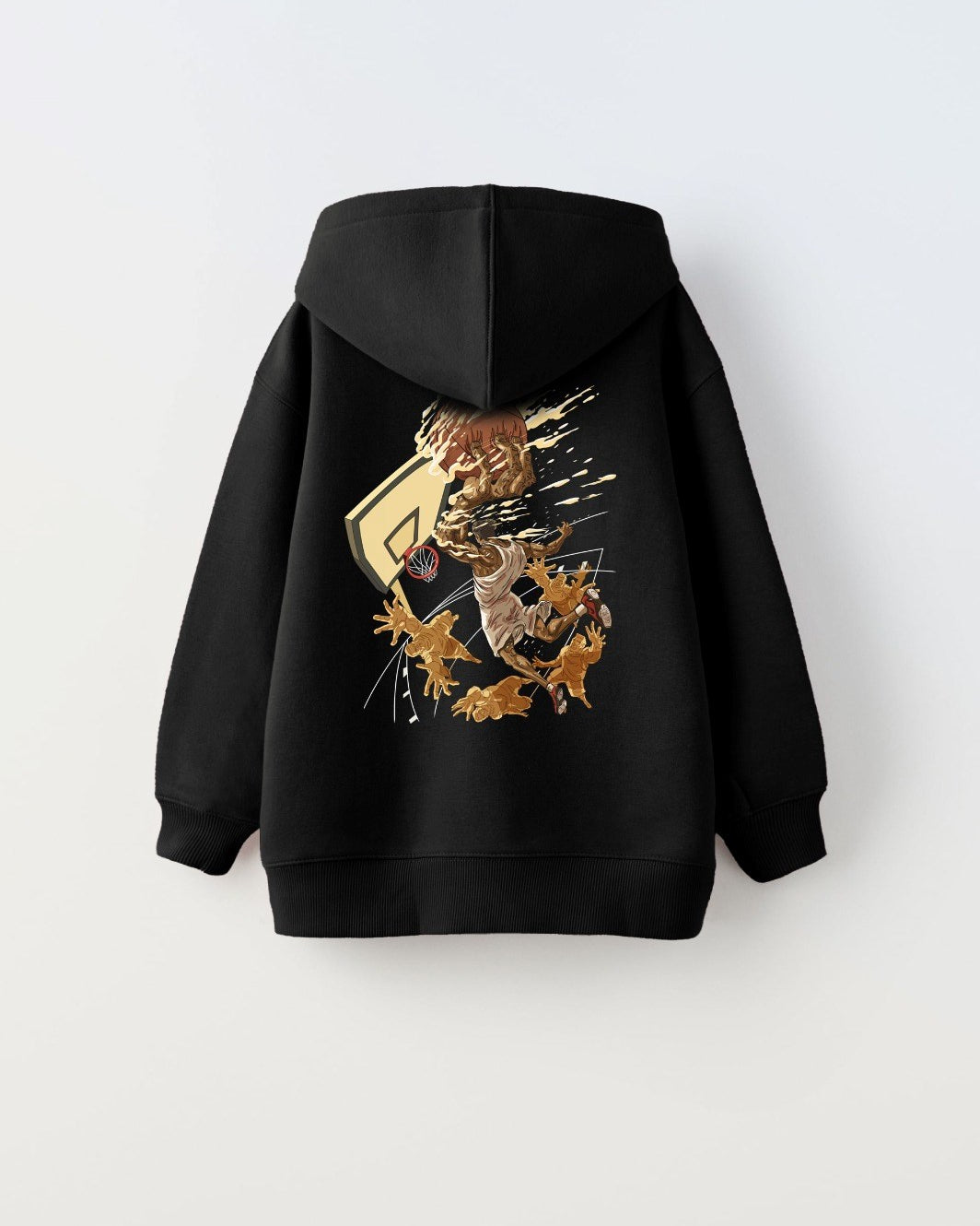 Kapüşonlu İçi Polar Basketbol Baskılı Siyah Unisex Çocuk Sweatshirt
