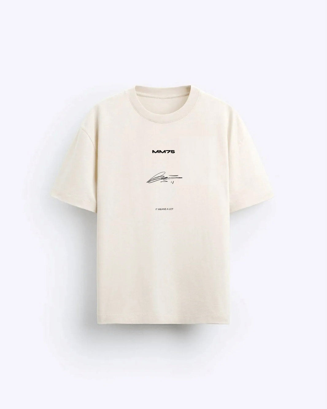 İmza Baskılı Oversize Bej Erkek T-shirt