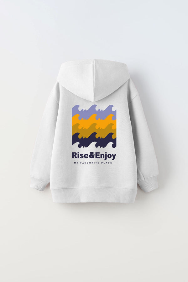 Kapüşonlu İçi Polar Rise And Enjoy Baskılı Beyaz Unisex Çocuk Hoodie Sweatshirt