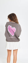 Füme Bisiklet Yaka Kadın No Fear Ön ve Baskılı Oversize Sweatshirt