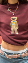 Kadın Oversize Sweatshirt Gentleman Bear Baskılı Bordo – Bisiklet Yaka, 3 İplik Şardonlu