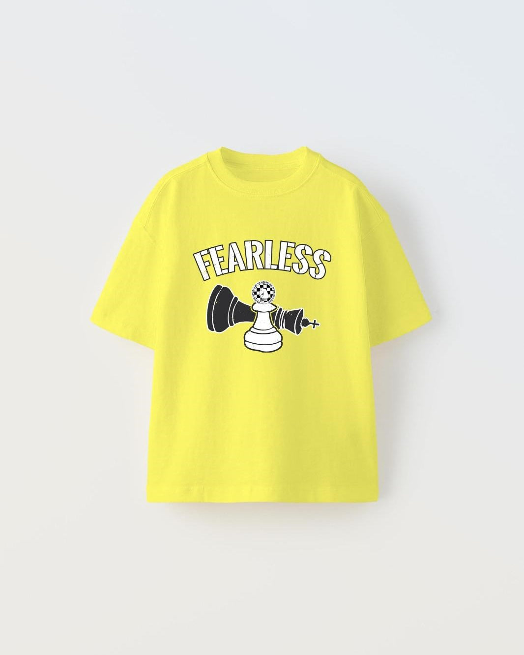 Fearless Yazılı Satranç Tasarım Baskılı Sarı Çocuk T-Shirt