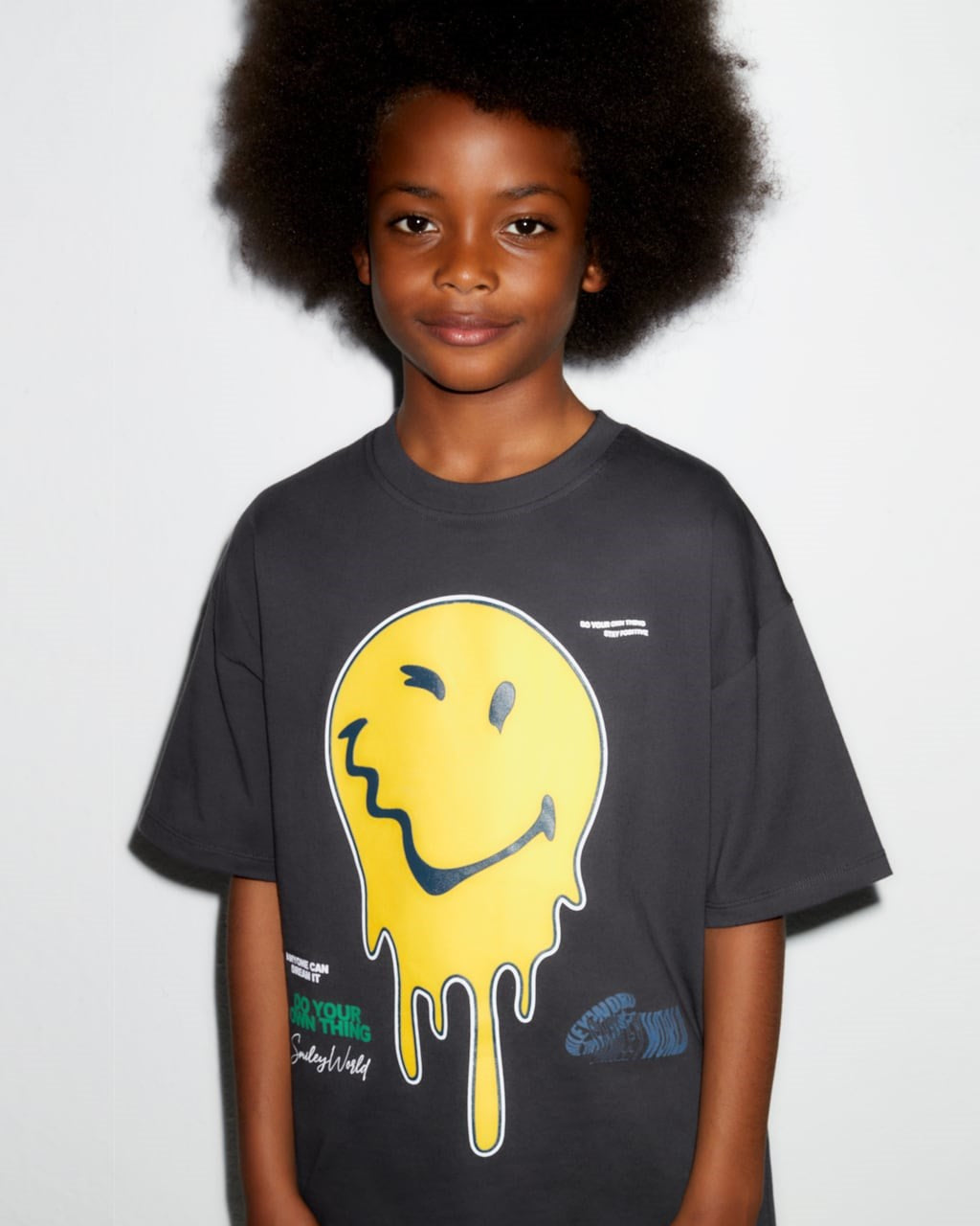 Stay Positive Yazılı Gülen Yüz Tasarım Baskılı Gri Çocuk T-Shirt