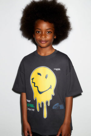 The Champ Stay Positive Yazılı Gülen Yüz Tasarım Baskılı Gri Çocuk T-Shirt
