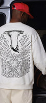Erkek Oversize Sweatshirt Abyss Baskılı Beyaz – Bisiklet Yaka, 3 İplik Şardonlu Polar