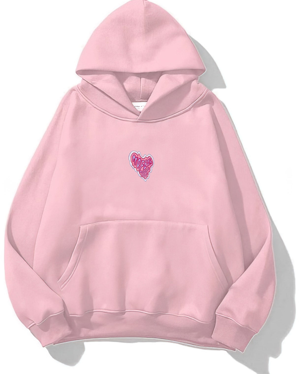 Kapüşonlu İçi Polar No Fear Baskılı Pembe Unisex Oversize Hoodie Sweatshirt