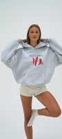 Kadın Oversize Sweatshirt Hoodie Hot & Spicy Baskılı Gri – Kapüşonlu, 3 İplik Şardonlu Polar
