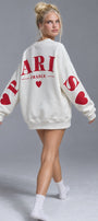 Kadın Oversize Sweatshirt Paris 3D Baskılı Beyaz – Bisiklet Yaka, Kol ve Sırt Baskılı, 3 İplik