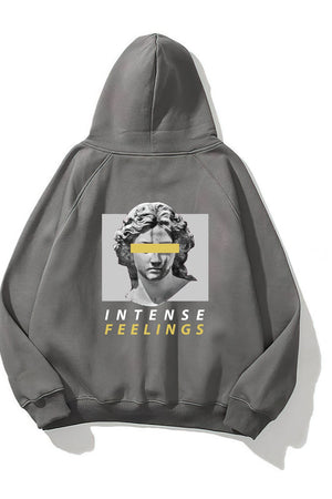 Kapüşonlu İçi Polar Intense Feelings Yazılı Heykel Baskılı Füme Unisex Hoodie Sweatshirt