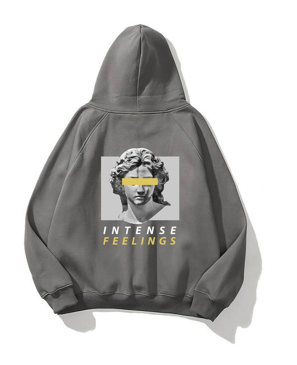 Kapüşonlu İçi Polar Intense Feelings Yazılı Heykel Baskılı Füme Unisex Hoodie Sweatshirt