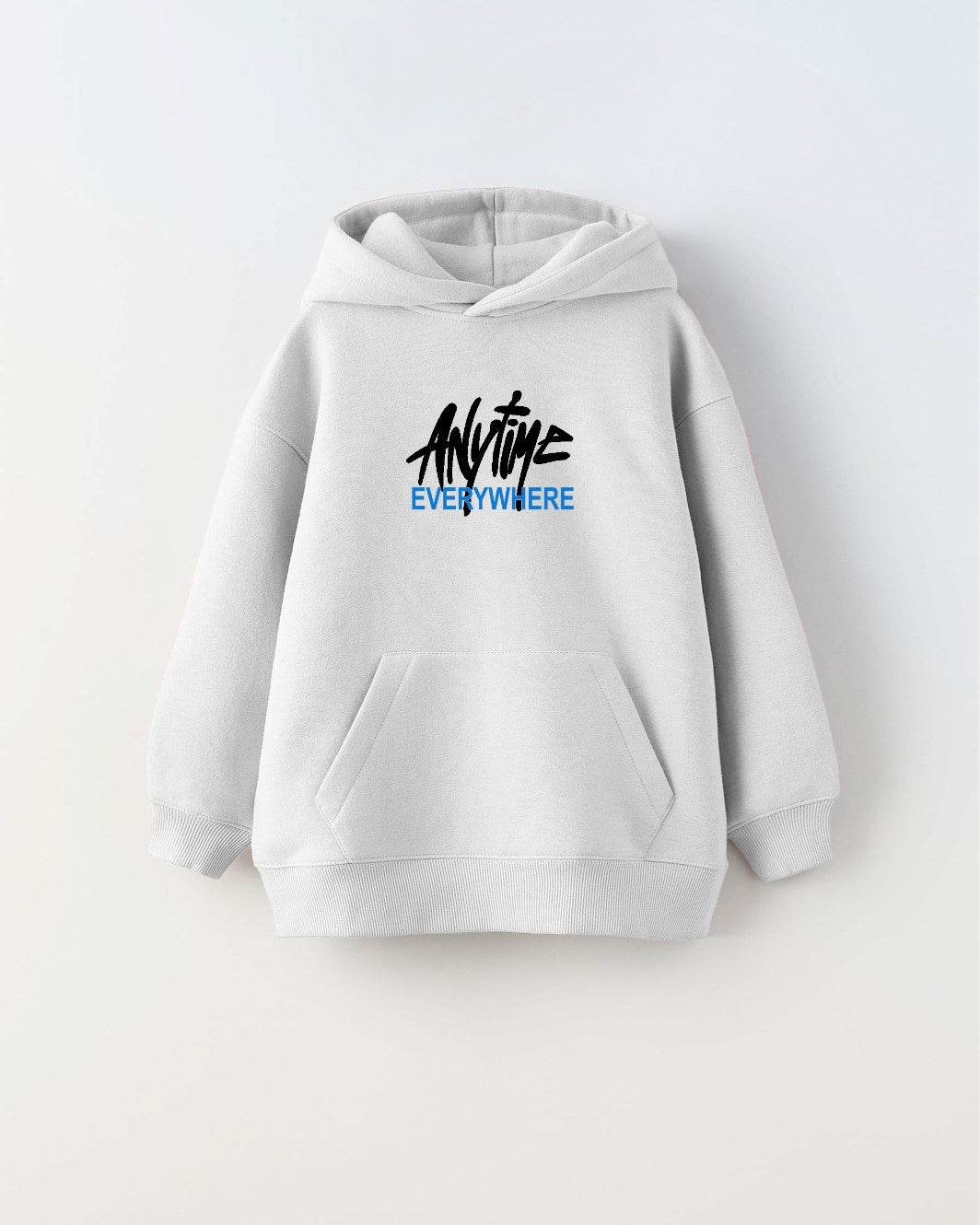 Kapüşonlu İçi Polar Any Time Every Where Baskılı Beyaz Unisex Hoodie Çocuk Sweatshirt