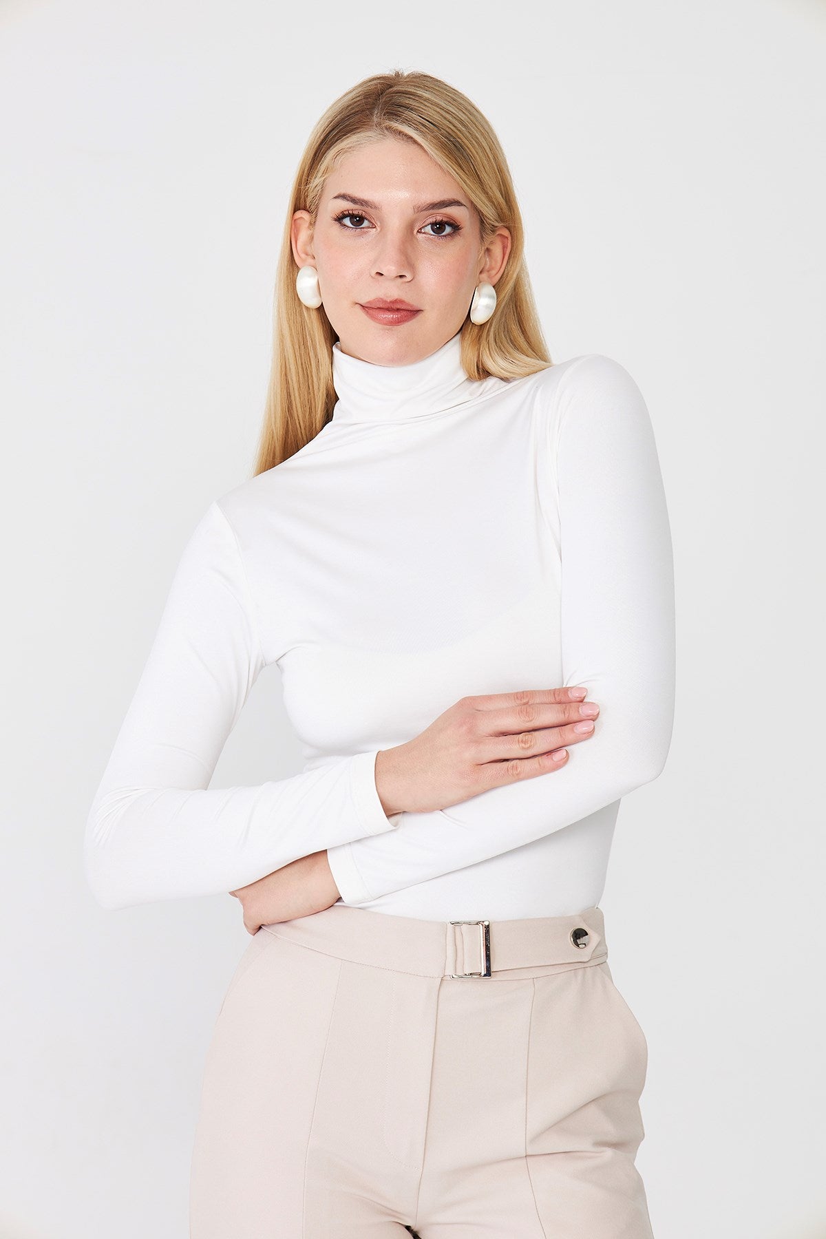 Kadın Ultra Soft Balıkçı Yaka Bluz Beyaz 