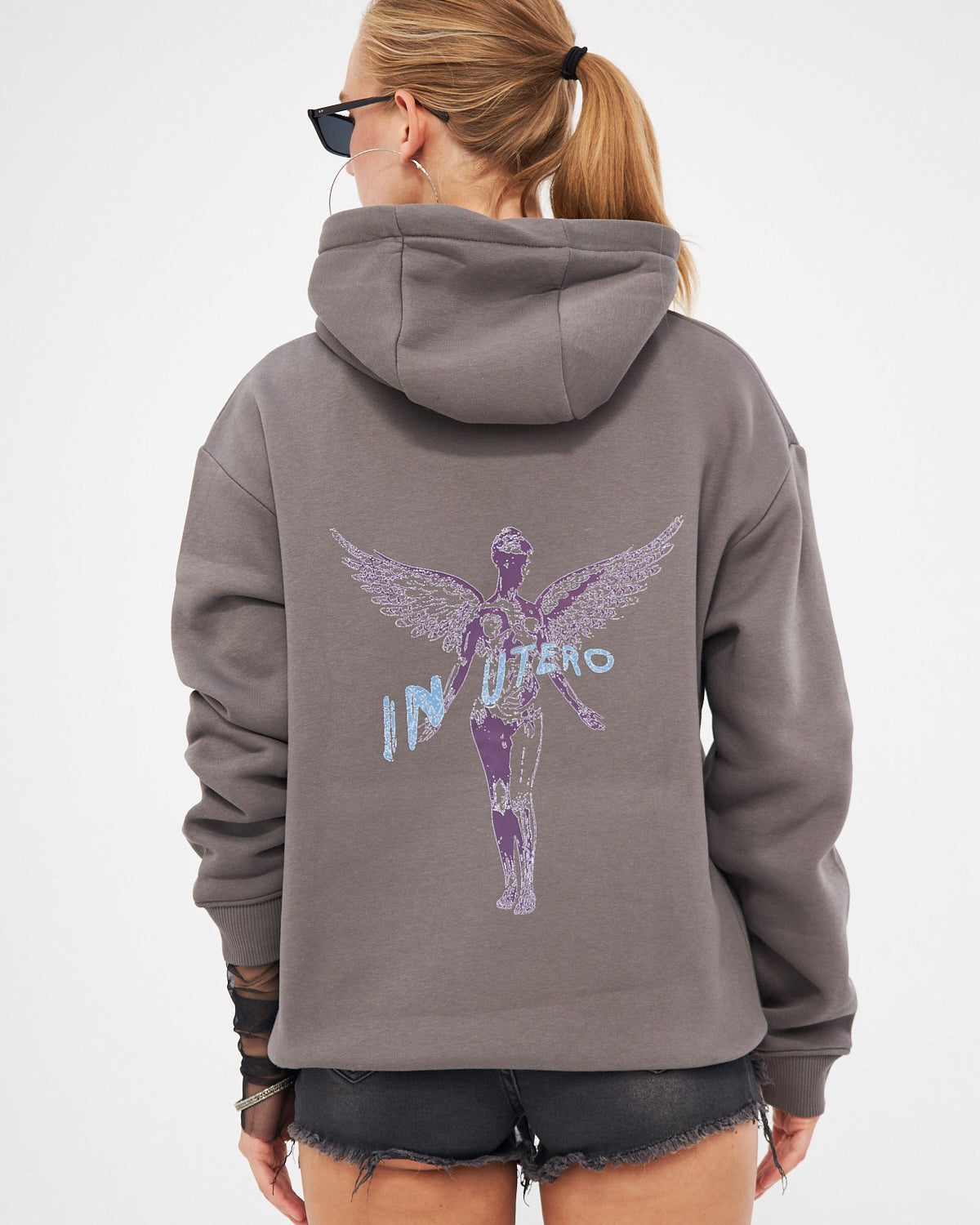 Füme Kapüşonlu İçi Polar Nirvana İn Utero Baskılı Unisex Hoodie Sweatshirt