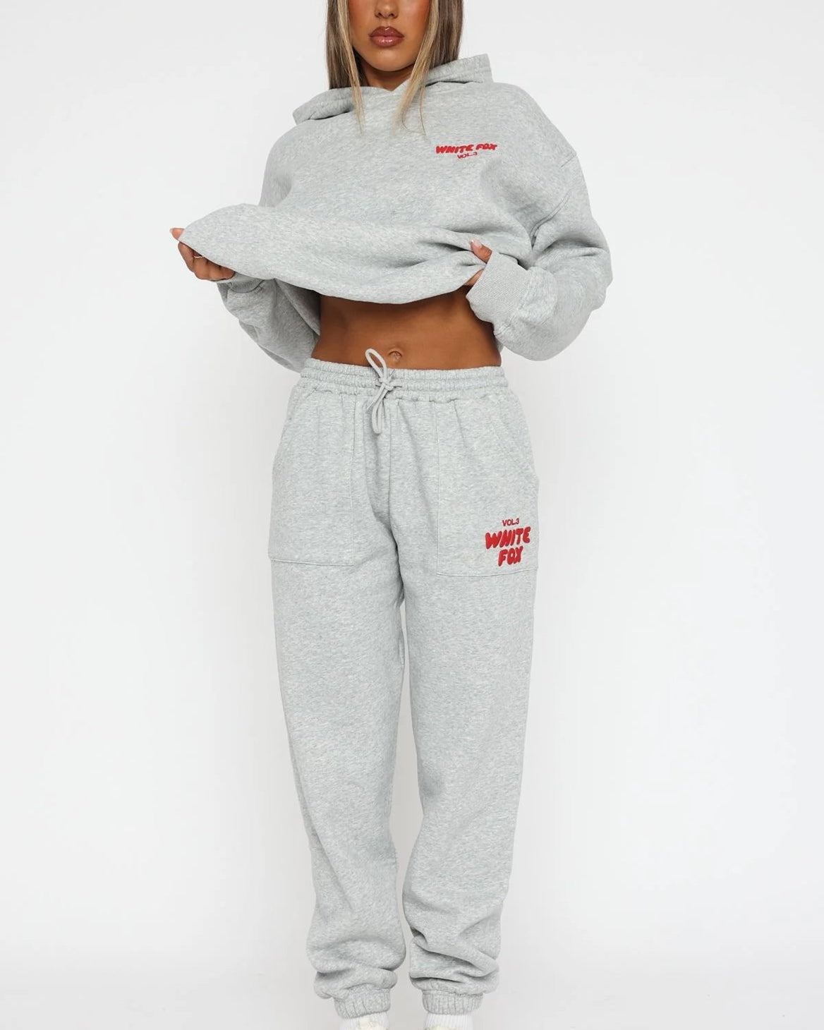 White Fox Kadın Vol 3 Baskılı %100 Pamuk Alloy Gri Kapüşonlu Oversize Hoodie