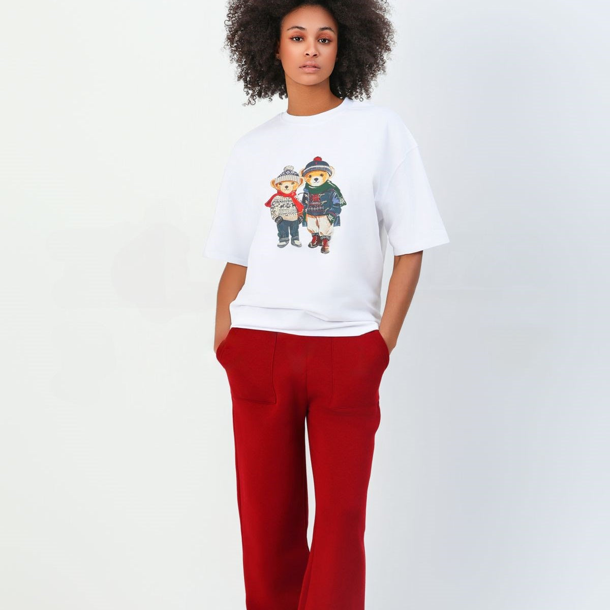 %100 Pamuk Sevgili Konseptli Teddy Baskılı T-shirt