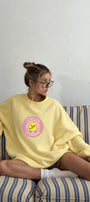 Kadın Oversize Sweatshirt Elbise Dangerous Chick Baskılı Sarı – Uzun Boy, 3 İplik Şardonlu Polar