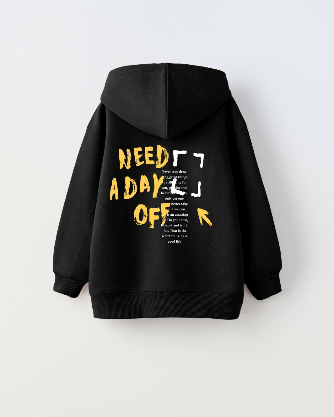 Kapüşonlu İçi Polar Great Day Coming Yazı Baskılı Siyah Unisex Çocuk Hoodie Sweatshirt