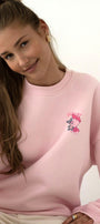 Kadın Oversize Sweatshirt Piglet Hugs Baskılı Pembe – Bisiklet Yaka, 3 İplik Şardonlu Polar