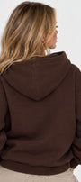 Kadın Oversize Hoodie Amore Baskılı Kahverengi – Kapüşonlu, Kanguru Cepli, 3 İplik Şardonlu Polar