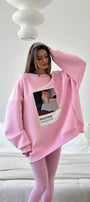 Kadın Oversize Sweat Elbise Pembe – 3 İplik Şardonlu , Bisiklet Yaka, Pantone – prenses baskılı