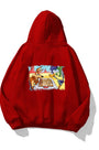 Kapüşonlu İçi Polar Satranç Cartoon Baskılı Kırmızı Unisex Oversize Hoodie Sweatshirt