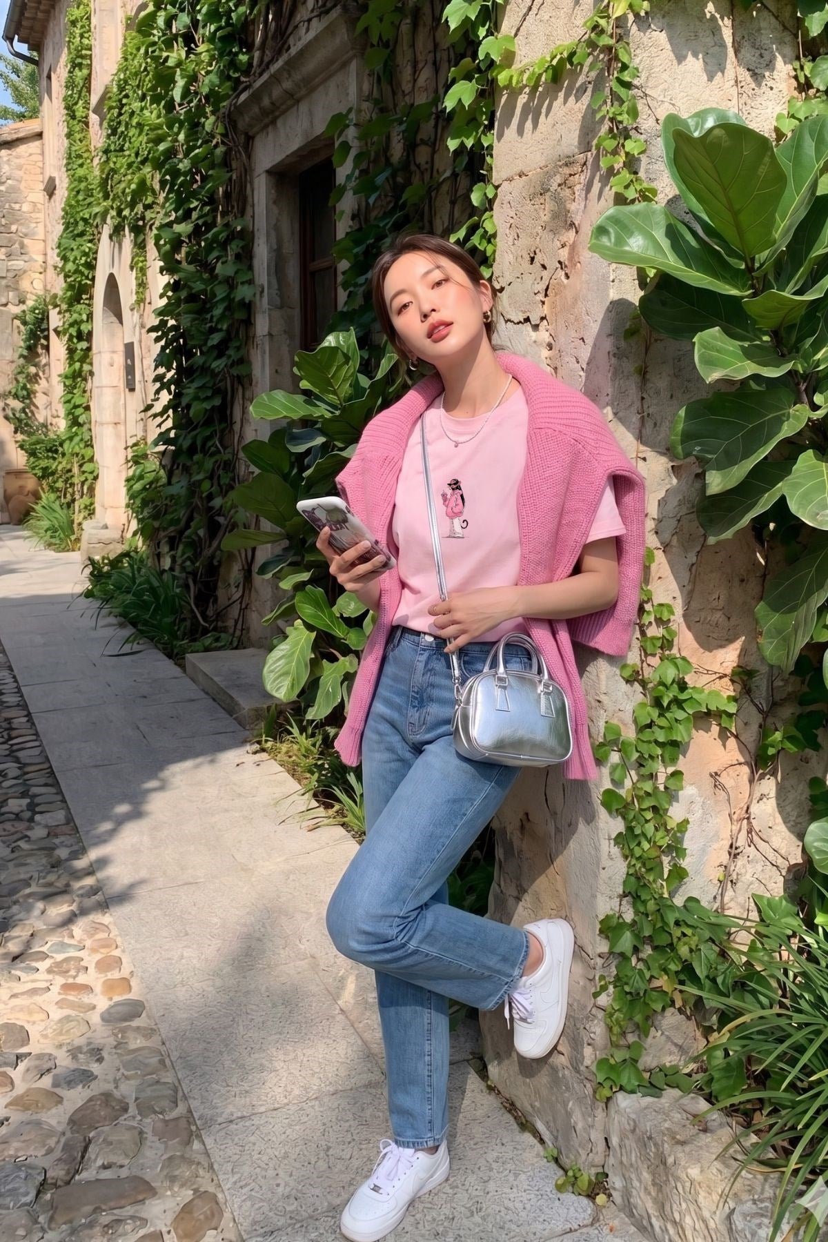 Kadın Oversize Tişört Pink Kitty Club Baskılı Pembe – Bisiklet Yaka, Rahat Kalıp, %100 Pamuk
