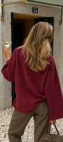 Kadın Relaxed Fit Sweatshirt Life Is Too Short Baskılı Bordo – Bisiklet Yaka, 3 İplik Şardonsuz