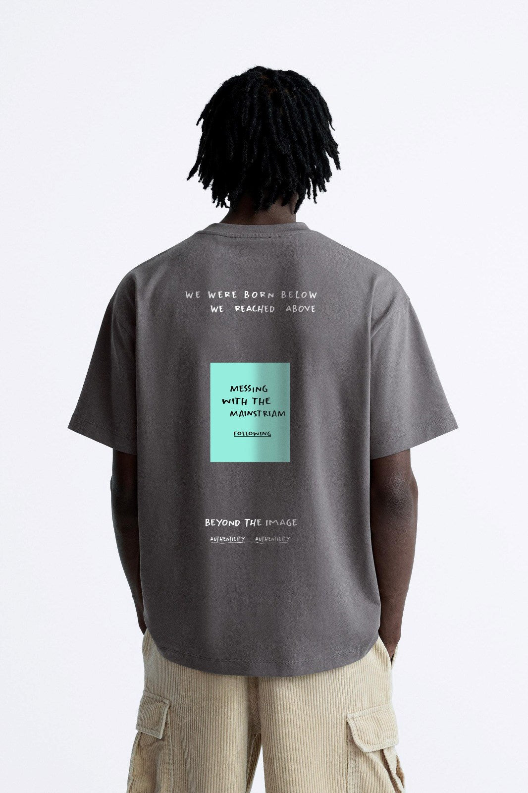 Bisiklet Yaka Unknown Desire Baskılı Oversize Füme Erkek T-shirt