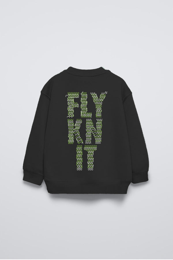 Siyah Bisiklet Yaka Collective Yazılı Arka Fly Kn It Yazılı Oversize Çocuk Sweatshirt