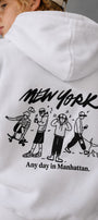 Erkek Çocuk Oversize Hoodie Sweatshirt DAY IN NYC Baskılı Beyaz – Kapüşonlu, Cepli, 3 İplik Polar