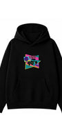 Kadın Oversize Hoodie Back To The 90’s Baskılı Siyah - Kapüşonlu, Kanguru Cepli, 3 İplik Polar