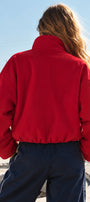 Kadın Vanta Oversize Bomber Ceket Kırmızı – Dik Yaka, Tam Fermuarlı, Gizli Cepli, Elastik Belli
