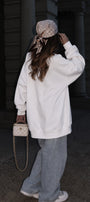 Kadın Oversize Sweatshirt Elbise Sweet Mood Baskılı Beyaz – Bisiklet Yaka, 3 İplik Şardonlu Polar