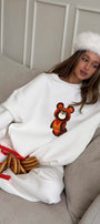 Kadın Oversize Sweatshirt Elbise Misha Mood Baskılı Beyaz – Bisiklet Yaka, 3 İplik Şardonlu Polar