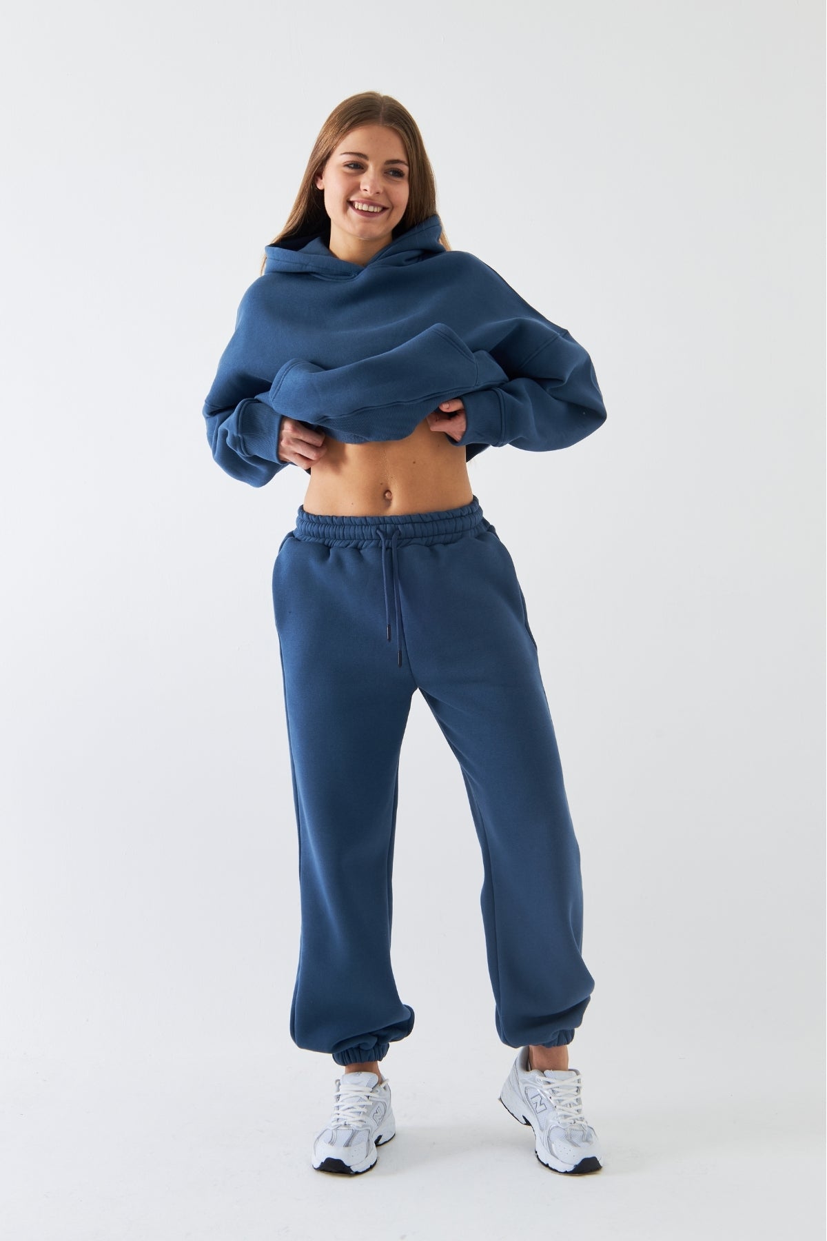 Oversize Unisex Eşofman Takımı Marine – Basic, 3 İplik Şardonlu Polar; Kapüşonlu Üst, Lastikli Alt