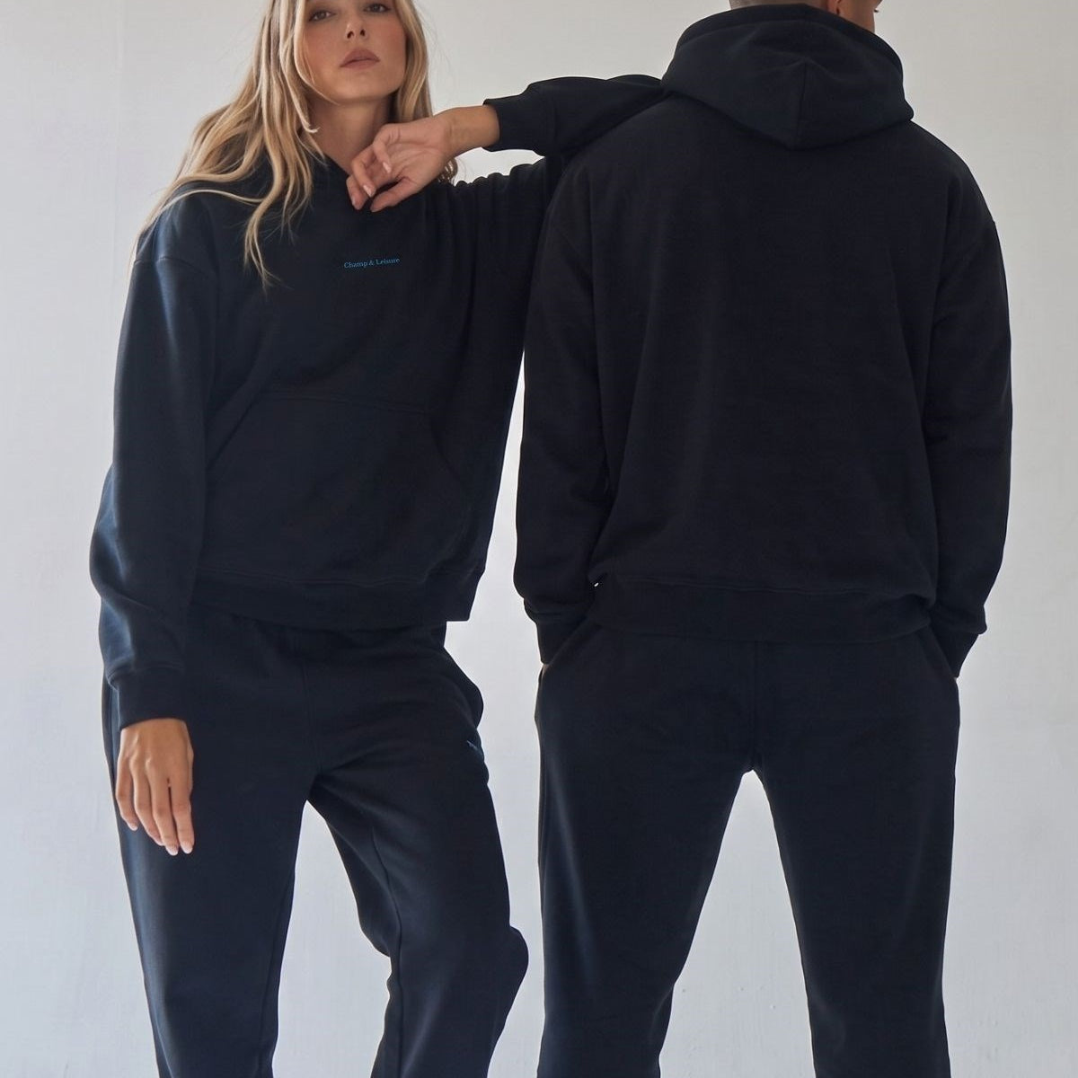 Unisex Oversize Eşofman Takımı Champ & Leisure Baskılı Lacivert – Kapüşonlu Üst, Lastikli Alt