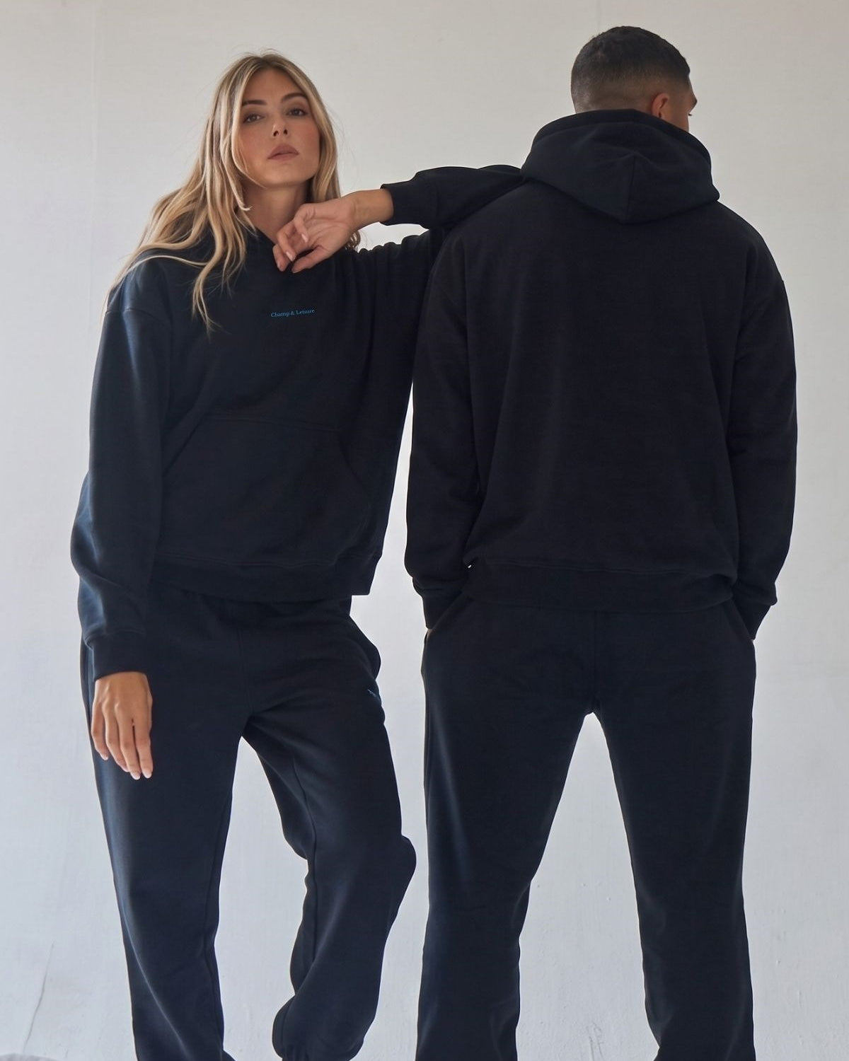 Unisex Oversize Eşofman Takımı Champ & Leisure Baskılı Lacivert – Kapüşonlu Üst, Lastikli Alt