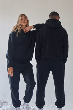 Unisex Oversize Eşofman Takımı Champ & Leisure Baskılı Lacivert – Kapüşonlu Üst, Lastikli Alt