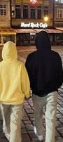 Unisex 2’li Oversize Basic Hoodie Siyah & Sarı – Kapüşonlu, Cepli, 3 İplik Şardonlu Polar