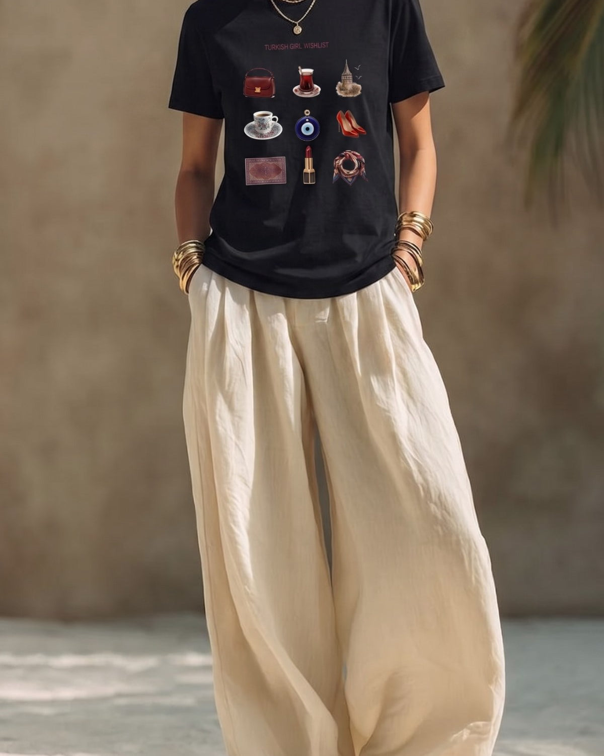 Kadın Oversize Tişört Turkish Girl Wishlist Baskılı Siyah – Bisiklet Yaka, Rahat Kalıp, %100 Pamuk