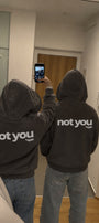 Unisex Oversize Hoodie Not You Again Baskılı Füme – Kapüşonlu, Kanguru Cepli, 3 İplik Şardonlu 