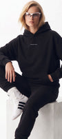 Unisex Oversize Eşofman Takımı Champ & Leisure Baskılı Siyah–3 İplik Polar, Kapüşonlu Üst, Lastikli Alt