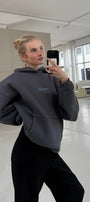 Kadın Oversize Sweatshirt Hoodie CHMP STUDIOS Füme – Kapüşonlu, 3 İplik Polar, Kanguru Cepli