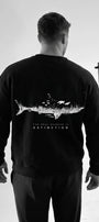 Erkek Oversize Sweatshirt Extinction Baskılı Siyah – Bisiklet Yaka, 3 İplik Şardonlu Polar