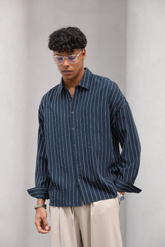 Çizgili Naturel Renk Oversize Erkek Gömlek