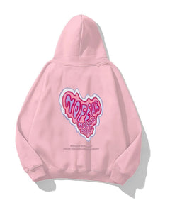 Kapüşonlu İçi Polar No Fear Baskılı Pembe Unisex Oversize Hoodie Sweatshirt