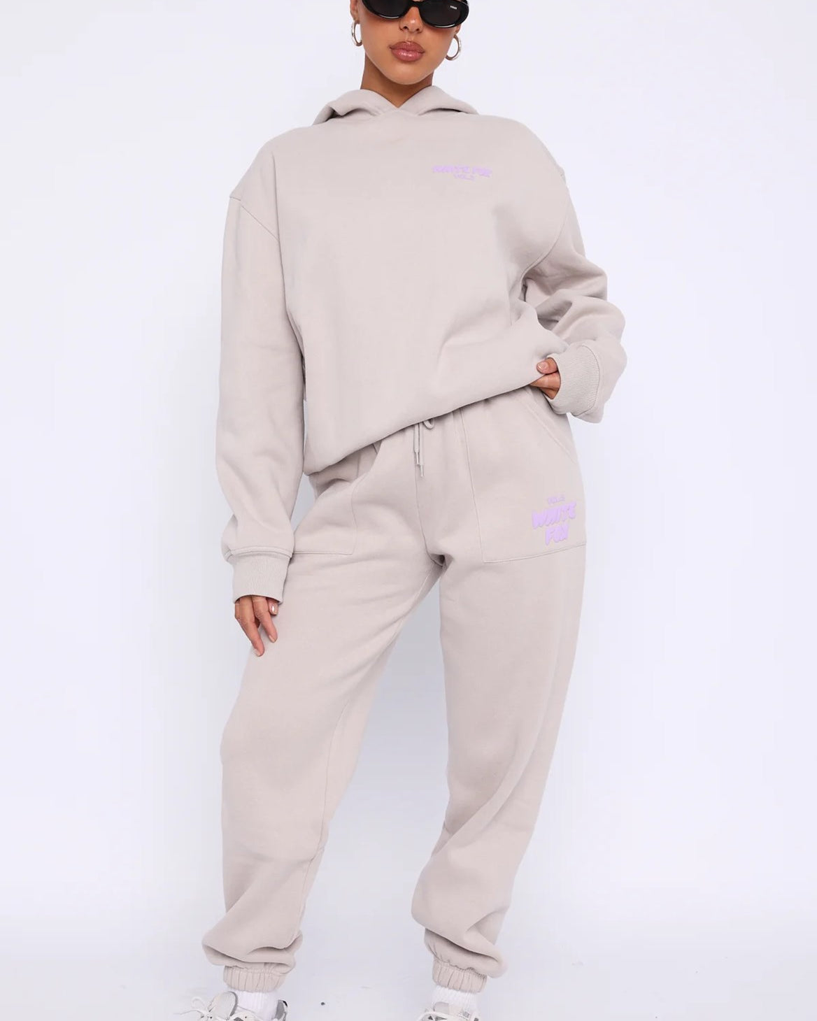White Fox Kadın Vol 3 Baskılı %100 Pamuk Taş Kapüşonlu Oversize Hoodie
